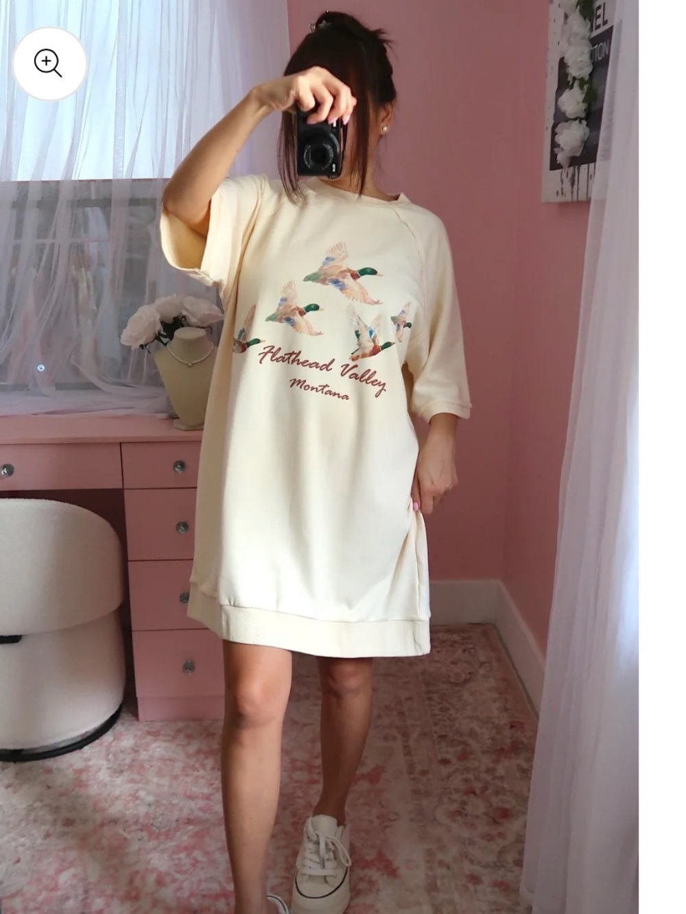 Anniewear Cream Graphic Tee Dress